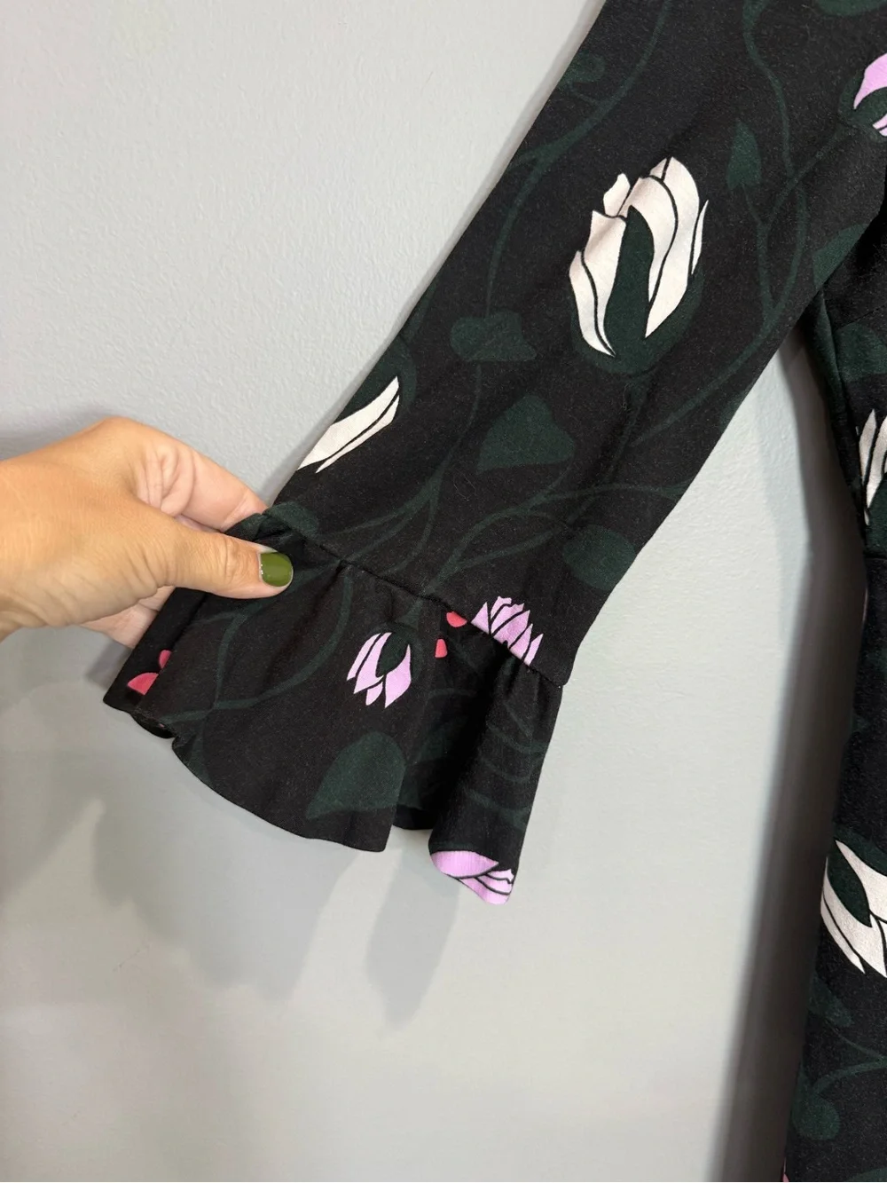 Kate Spade New York Floral Fit & Flare Dress Black Size M Bell Sleeve